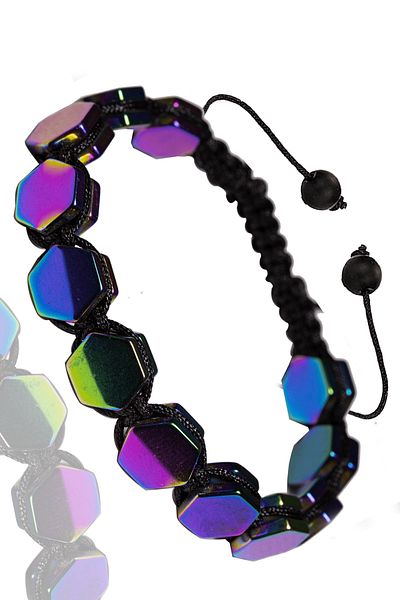 Tesbih Atölyesi Certified Hexagonal Aura Hematite Stone Bracelet - Macrame
