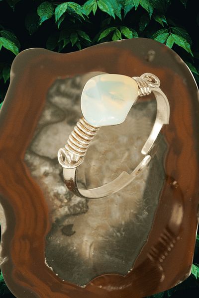 Tesbih Atölyesi Certified Broken Stone Fine Model Opal - Moon Stone Ring - Adjustable