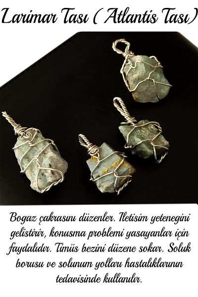 Tesbih Atölyesi Certified Raw Wire Wrapped Larimar Stone Necklace (Atlantis Stone)