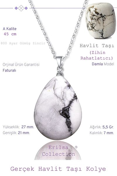 Tesbih Atölyesi Certified Drop Model Howlite Stone Necklace (WITH SILVER DEVICE)