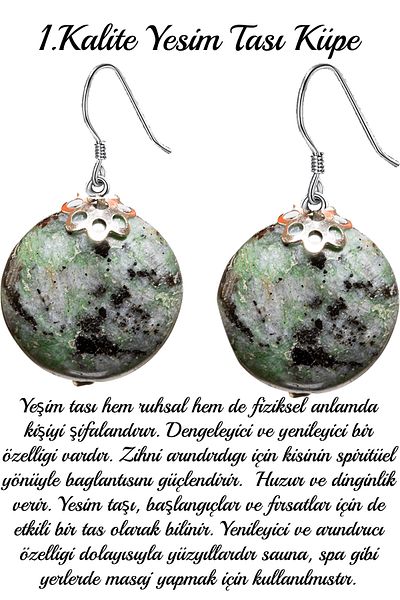 Tesbih Atölyesi Certified 1st Quality Jade Natural Stone Earrings (MEXICO)