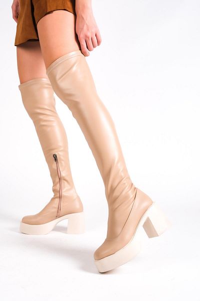 Modabuymus Μπότες Urla Ten Matte Thick Platform με τακούνι Stretch Flexible Over The Knee