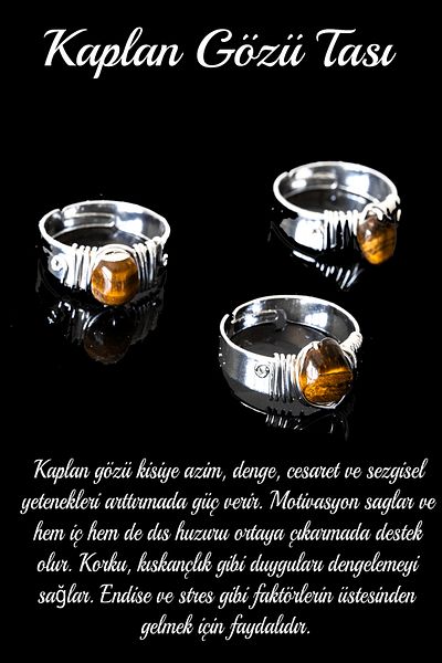 Tesbih Atölyesi Thick Slouchy Silver Model Tiger - Stone Ring, Adjustable Eye