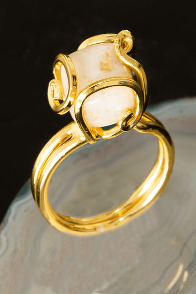 Tesbih Atölyesi Certified Rococo Model Mother of Pearl Stone Ring - Adjustable