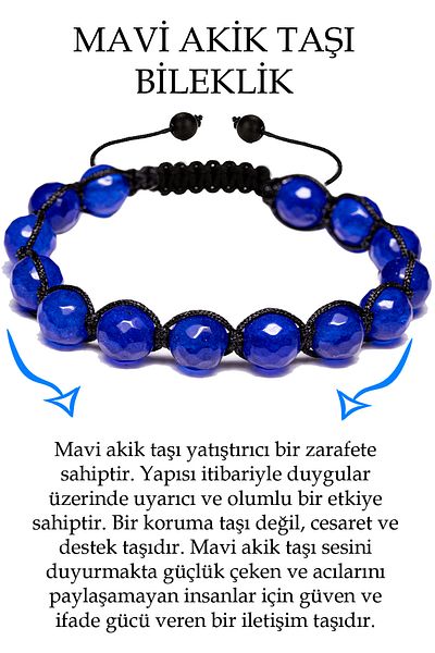 Tesbih Atölyesi Certified Faceted Blue Agate Stone Bracelet
