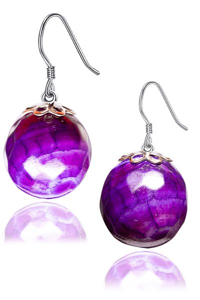 Tesbih Atölyesi Certified Purple Agate Stone Natural Stone Earrings