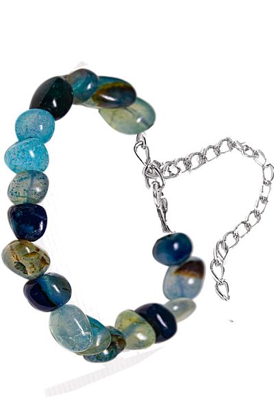 Tesbih Atölyesi Certified Tumbled Blue Agate Stone Bracelet