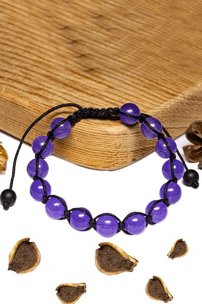 Tesbih Atölyesi Certified Purple Agate Stone Bracelet - Macrame