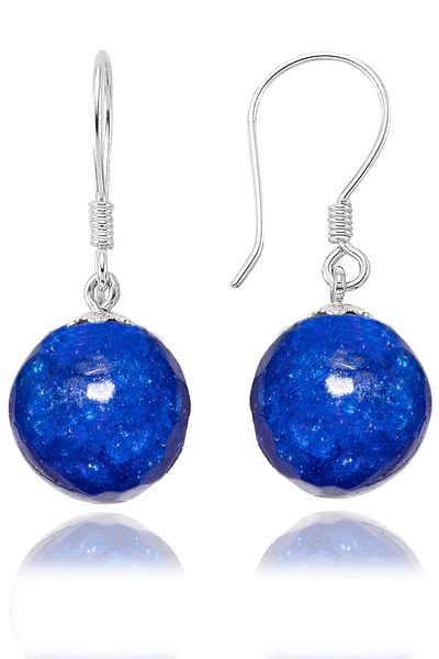 Tesbih Atölyesi Certified Silver Alloy Blue Agate Stone Earrings