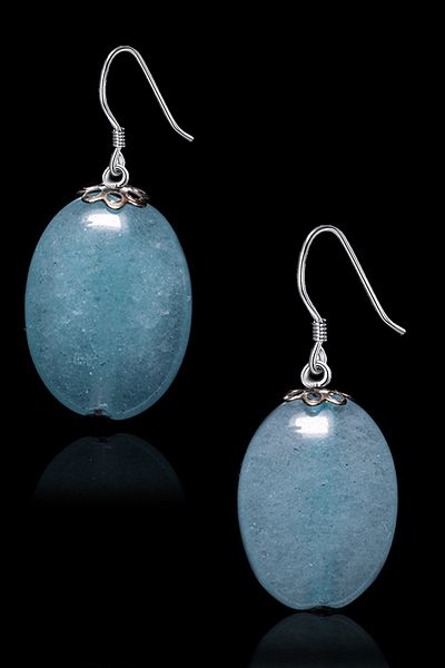 Tesbih Atölyesi Certified Oval Cut Blue Quartz Stone Natural Stone Earrings