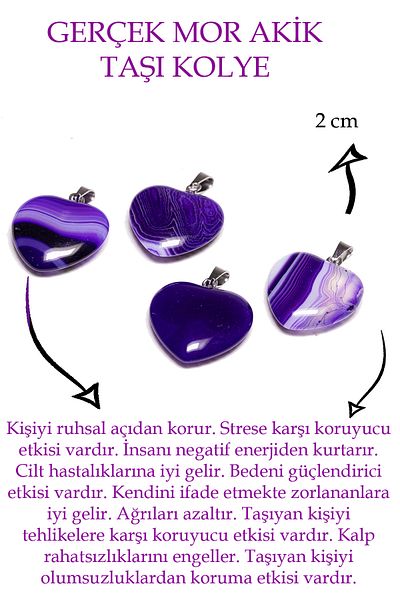 Tesbih Atölyesi Certified Heart Cut Purple Agate Stone Necklace