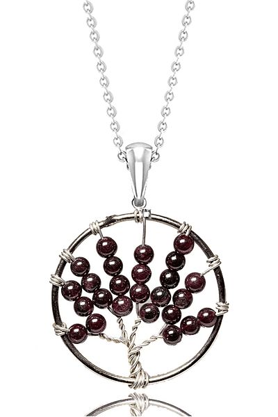 Tesbih Atölyesi Certified Raw Garnet Garnet Garnet Stone Tree of Life Necklace