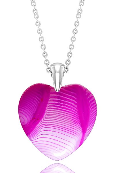 Tesbih Atölyesi Certified Heart Model Veined Pink Agate Stone Necklace