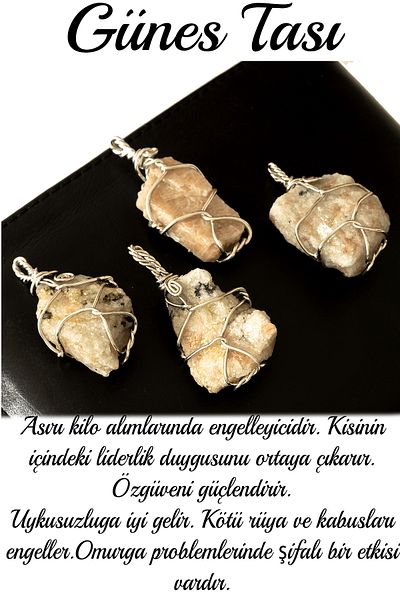 Tesbih Atölyesi Certified Wire Wrapped Raw Sun Stone Necklace