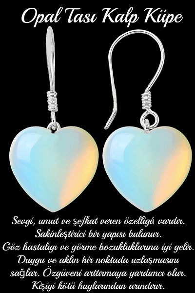 Tesbih Atölyesi Opal Stone Natural Stone Earrings - Certified and Heart Cut