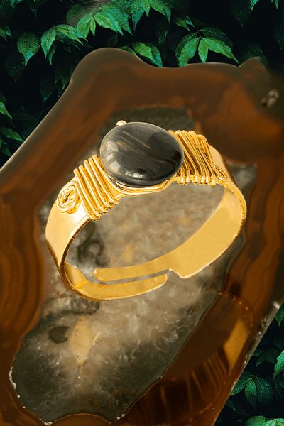 Tesbih Atölyesi Certified Thick Tımbıl Gold Model Shungite - Shungite Stone Ring - Adjustable