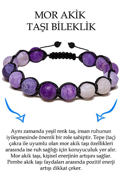 Tesbih Atölyesi Certified Light Purple Gray Agate Stone Bracelet - Macrame