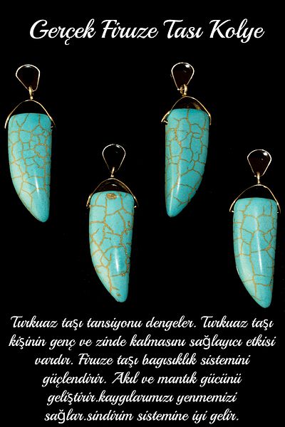 Tesbih Atölyesi Certified Horn Cut 1st Quality Turquoise Stone Necklace - Unpainted