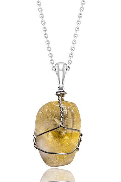 Tesbih Atölyesi Certified Raw Wire Wrapped Citrine Stone Necklace