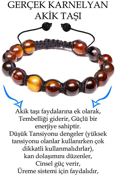 Tesbih Atölyesi Certified Black - Red Carnelian - Karneol Agate Stone Bracelet - Macrame