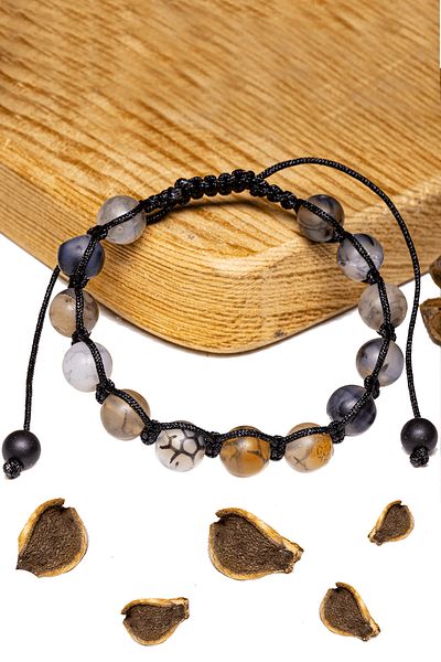 Tesbih Atölyesi Certified Raw Unprocessed Veined Brown Agate Stone Bracelet