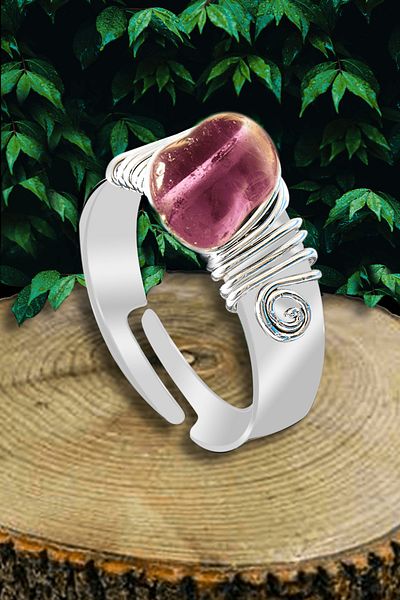 Tesbih Atölyesi Certified Thick Timbil Silver Model Amethyst Stone Ring - Adjustable