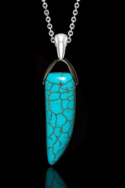 Tesbih Atölyesi Certified Horn Cut 1st Quality Turquoise Stone Necklace - Unpainted
