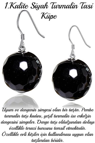 Tesbih Atölyesi Certified Faceted Black Tourmaline Stone Natural Stone Earrings