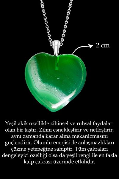 Tesbih Atölyesi Certified Heart Cut Green Agate Stone Necklace