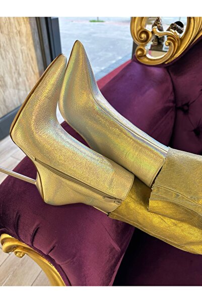 Purple Kadın Gold Metalik Yüksek Topuklu Bot