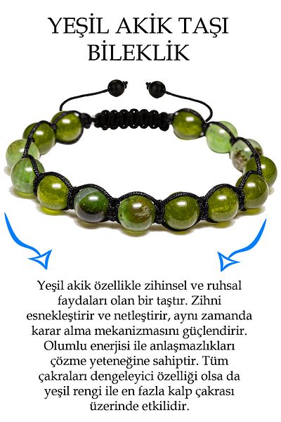 Tesbih Atölyesi Certified Pistachio Green Agate Stone Bracelet - Macrame