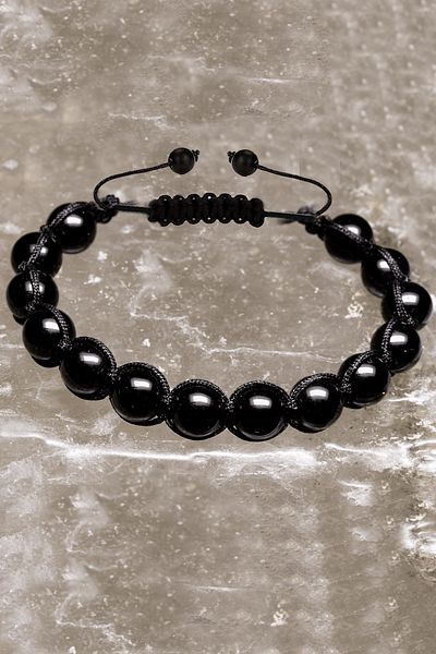 Tesbih Atölyesi Certified A Quality Black Tourmaline Stone Bracelet - Macrame