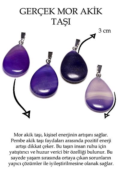 Tesbih Atölyesi Certified Drop Model Purple Agate Stone Necklace (WITH SILVER DEVICE)