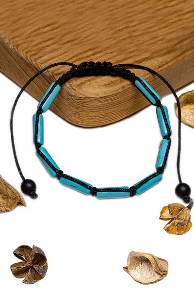 Tesbih Atölyesi Certified Cylinder Unpainted Original Turquoise Stone Bracelet