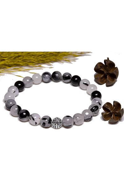 Tesbih Atölyesi Certified Silver Rutile Quartz Stone Bracelet - With Silver Device (Angel Hair)