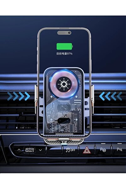 MyBlack 15 Watt Wireless Şarj Magesafeli Sensörlü Açılır Kanatlar Titanyum Cep Telefonu Tutucu