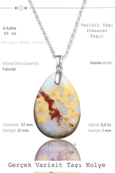 Tesbih Atölyesi Certified Drop Model Light Blue Varisite Stone Necklace (WITH SILVER DEVICE)