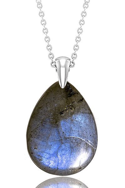 Tesbih Atölyesi Certified Drop Model Real Labradorite Stone Necklace (WITH SILVER DEVICE)