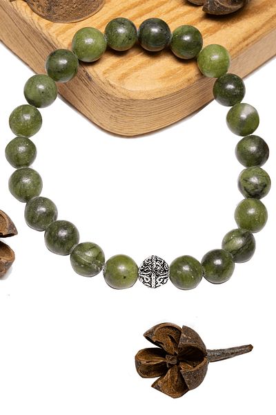 Tesbih Atölyesi Certified Aaa+ Canadian Jade Bracelet - With Silver Device