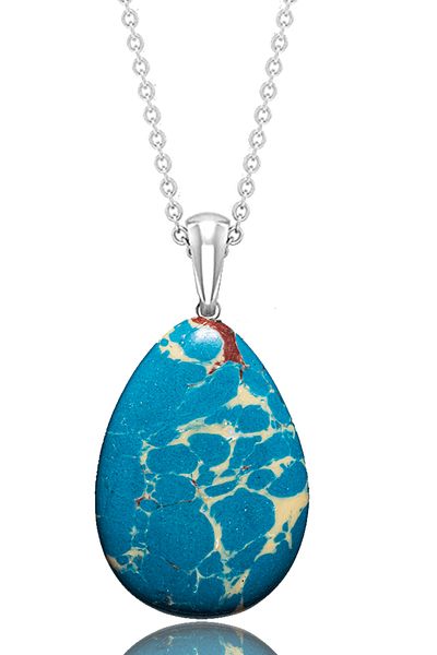 Tesbih Atölyesi Certified Drop Model Blue and White Varisite Stone Necklace (WITH SILVER DEVICE)