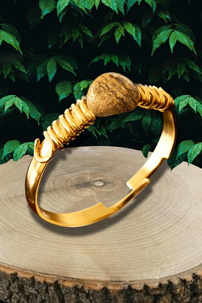 Tesbih Atölyesi Certified Broken Stone Gold Model Brown Jasper Stone Ring - Adjustable