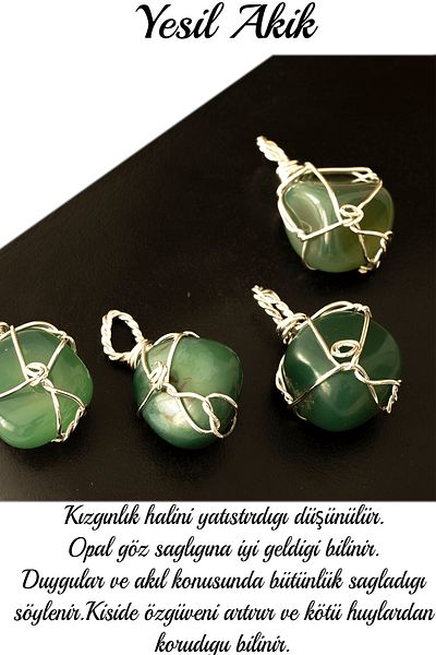 Tesbih Atölyesi Certified Wire Wrapped Tumbled Green Agate Stone Necklace