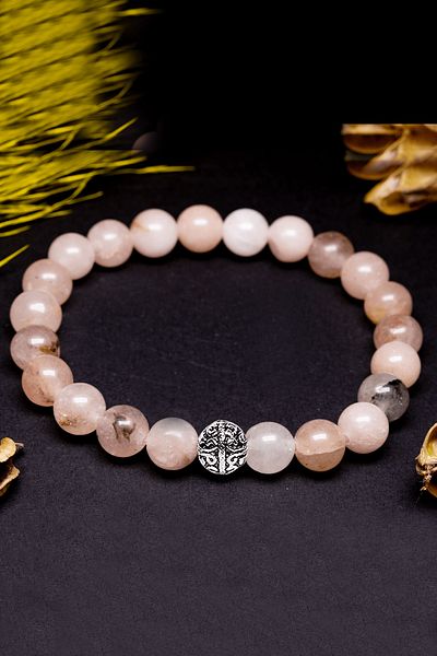 Tesbih Atölyesi Certified Aaa+ Quality Rose Color Agate Stone Bracelet - With Silver Apparatus