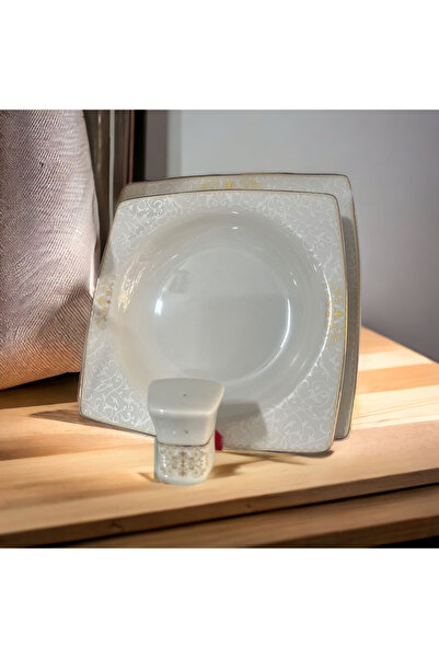 Kahramanlar Gold Kare Bone 55 Parça Yemek Takımı 12 Kişilik Yeni