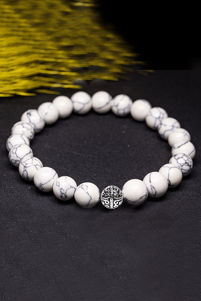 Tesbih Atölyesi Certified A+ Howlite Stone Bracelet - With Silver Device