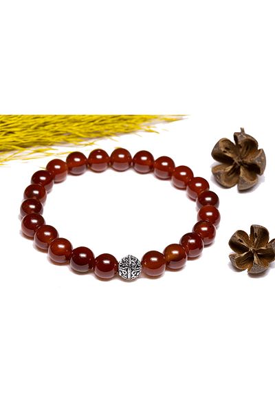 Tesbih Atölyesi Aaa+ Certified Red Yemen Agate Stone Bracelet - Silver Apparatus
