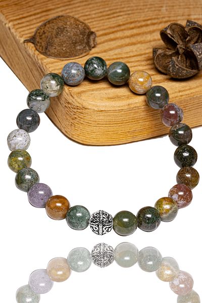 Tesbih Atölyesi Certified Aaa+ Indian Agate Stone Bracelet with Silver Device (India)