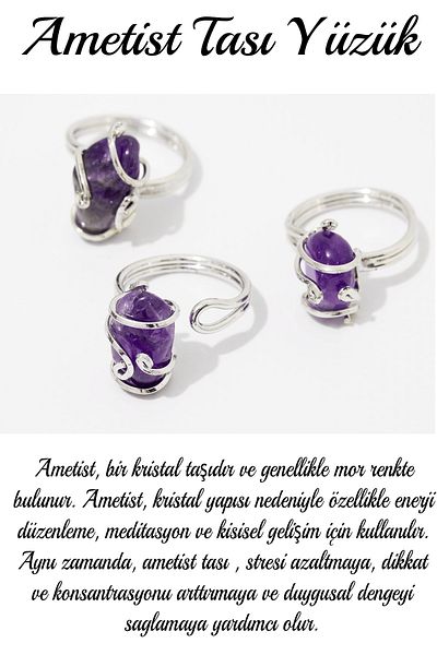 Tesbih Atölyesi Certified Silver Rococo Model Amethyst Stone Ring - Adjustable