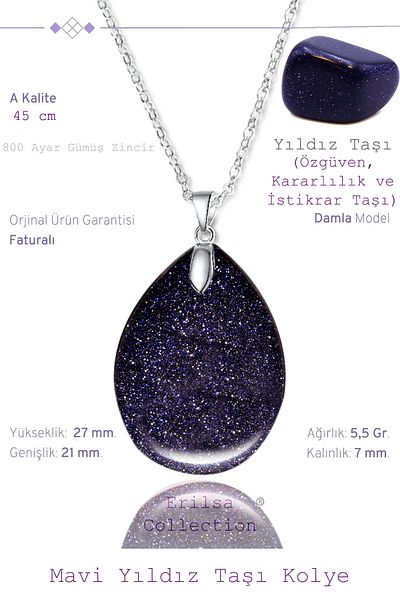 Tesbih Atölyesi Certified Drop Model Navy Blue Star Stone Necklace (WITH SILVER DEVICE)