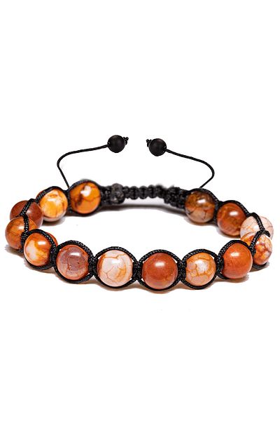 Tesbih Atölyesi Orange and White Agate Stone Bracelet - Certified Macrame
